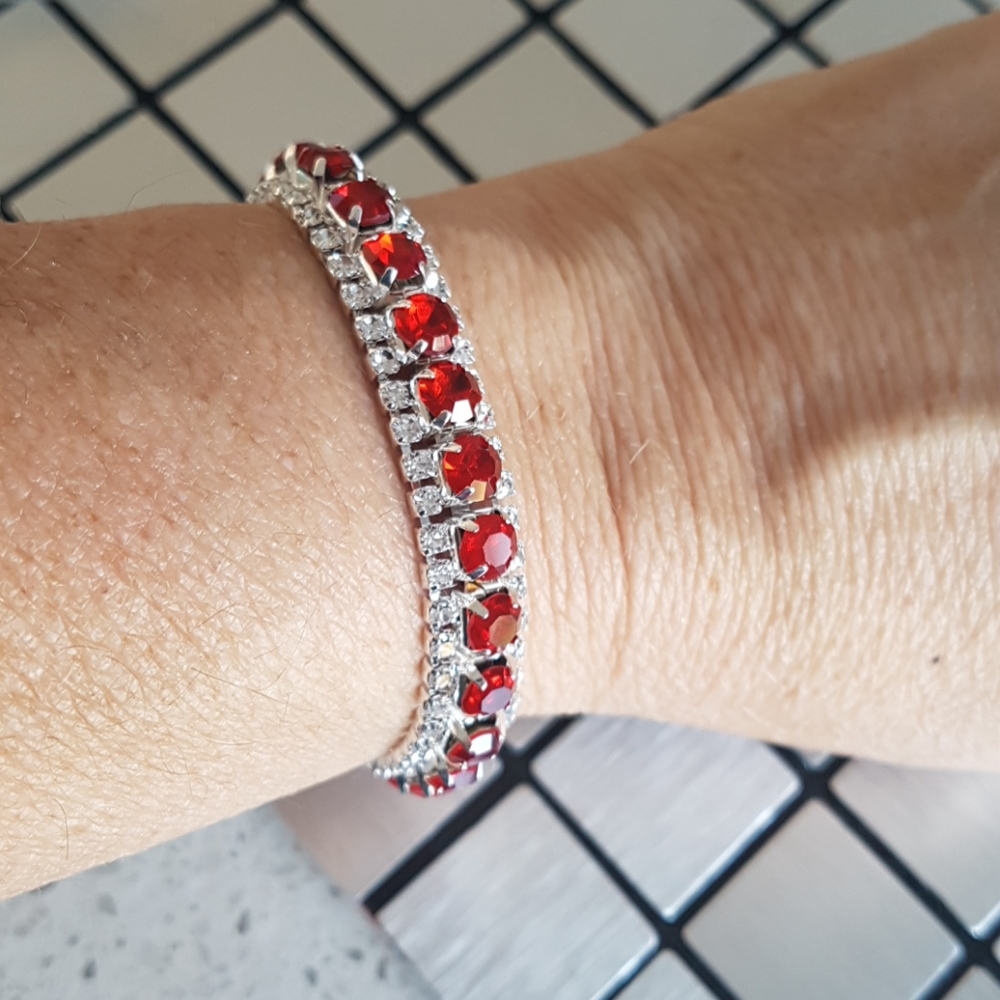 Silver Bracelet AAA with Red Zircon Austrian